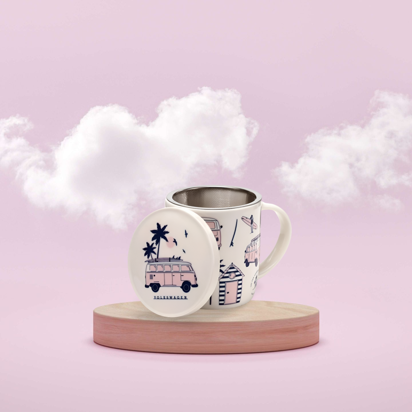 ☕Tasse à Infuser VW T1 Rose avec Couvercle 🌸